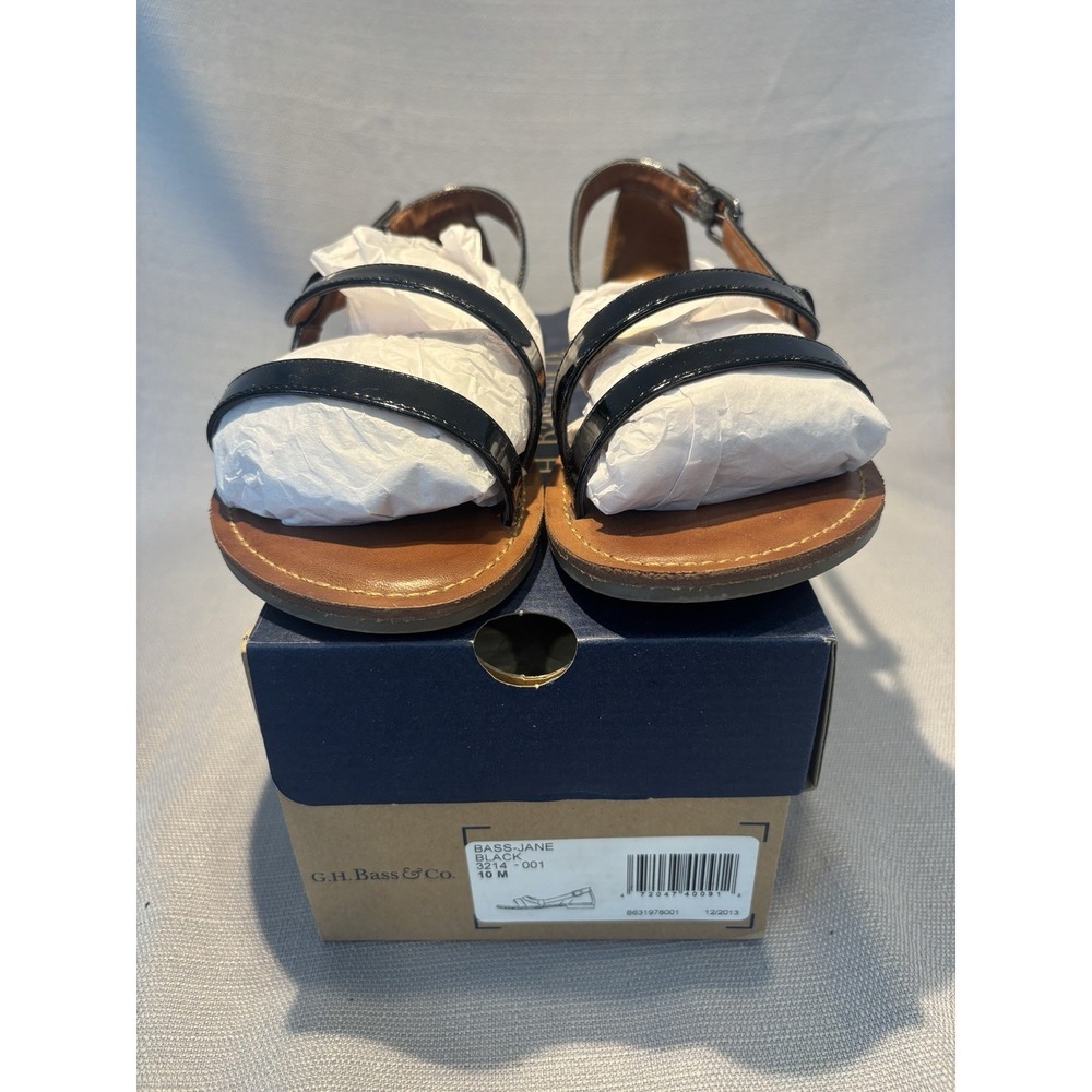 G.H. Bass Jane Sandals Black Women Size 10 Patent Strap Flat